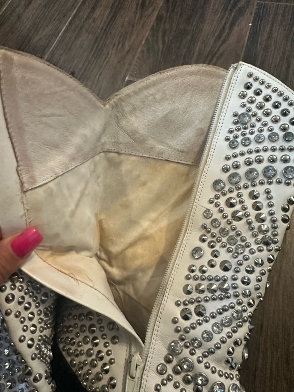 Jeffrey Campbell White Studded Western Heeled Boots - Picture 8 of 8